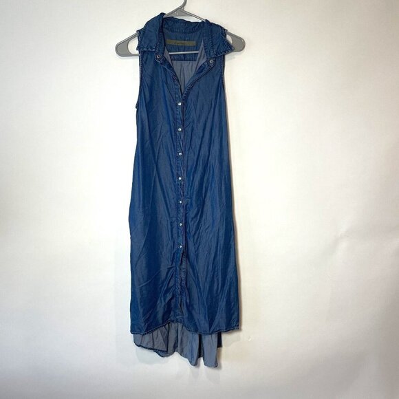 Enza Costa Button Up Shirt Dress Womens Size 0 Blue Denim Sleeveless Snap Front - Picture 1 of 11
